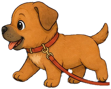 The dog trotting along on a red lead